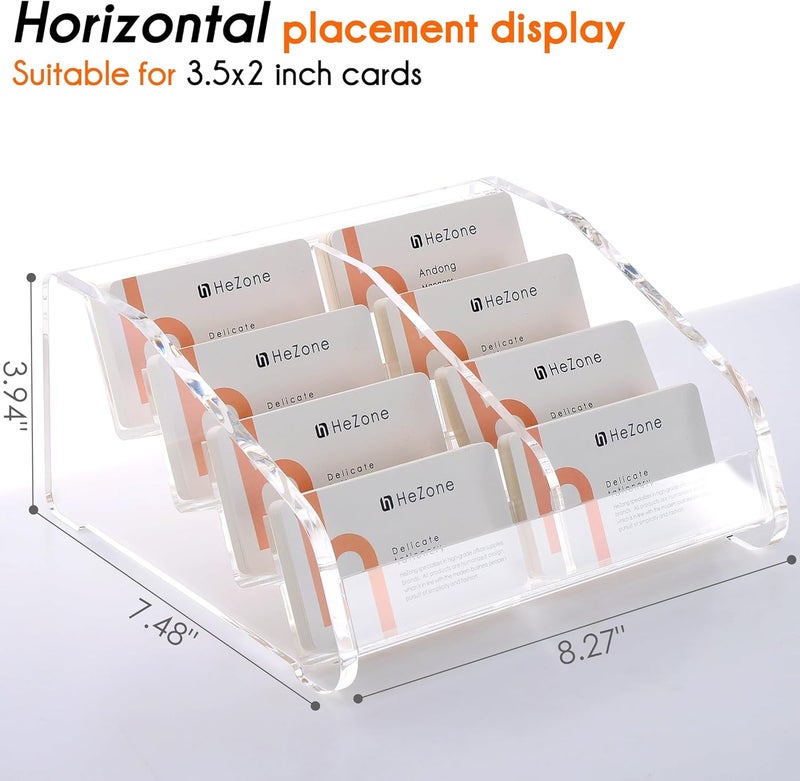 HeZone Business Card Holder for Desk Clear Acrylic Cards Stand Rack Multiple 8 slots 4 Tier, Business Card HolderDisplay for Women and Men Organize 400 Cards (8 Slots) - Image 2